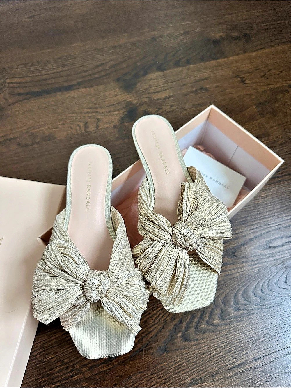 Loeffler Randall Gold Pleated Bow Flat Sandal Gold